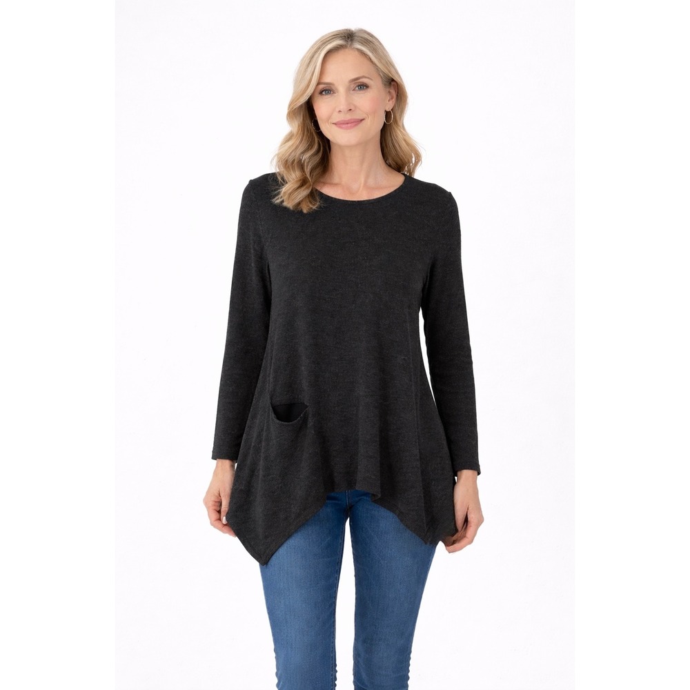 ALEMBIKA Asymmetrical Tunic Top Size 3 L Charcoal Grey Lagenlook Long Sleeves